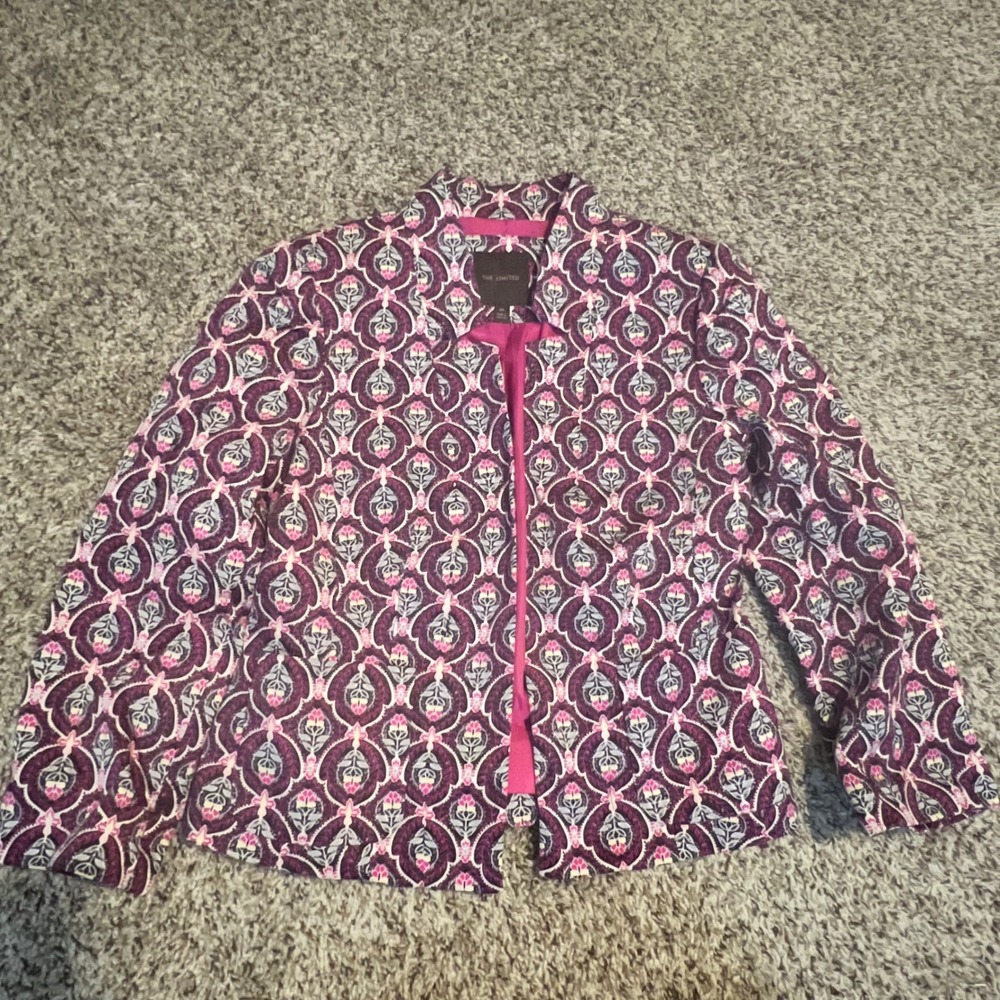 The Limited Women XS Pink Floral Damask Medallion Open Front Blazer Jacket